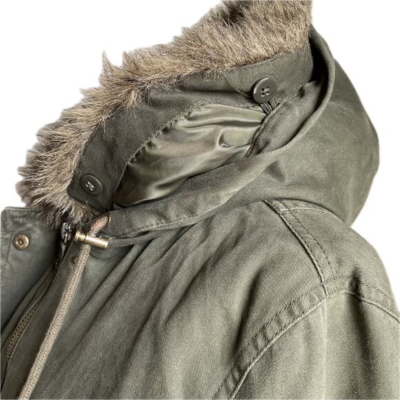 BANANA REPUBLIC Hooded Utility Parka Coat SZ S Army Olive Green Mid Length Twill - Picture 7 of 12